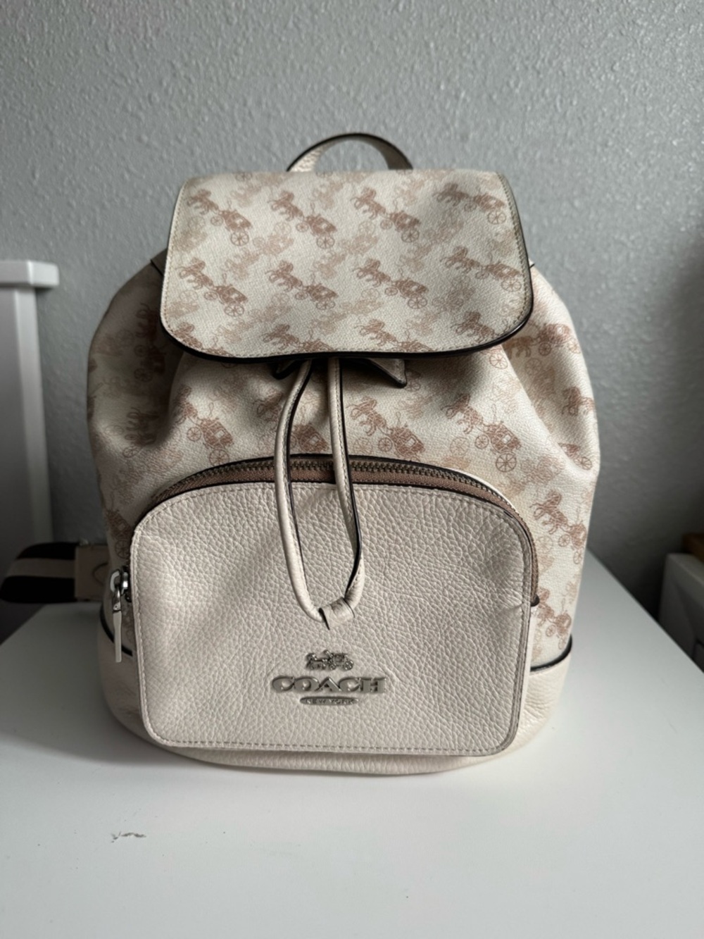Coach Cream and Tan Signature Mini Backpack